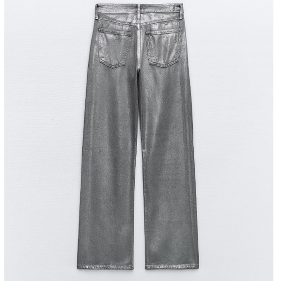 Zara Metallic Foil Wide Leg Jeans - Picture 14 of 16
